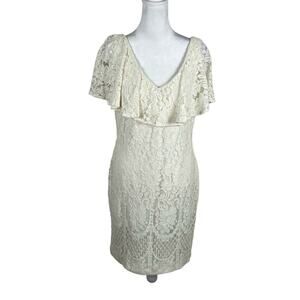 Lauren Ralph Lauren Ivory Lace Dress 10P V-Neck Flutter Sleeve Party Wedding